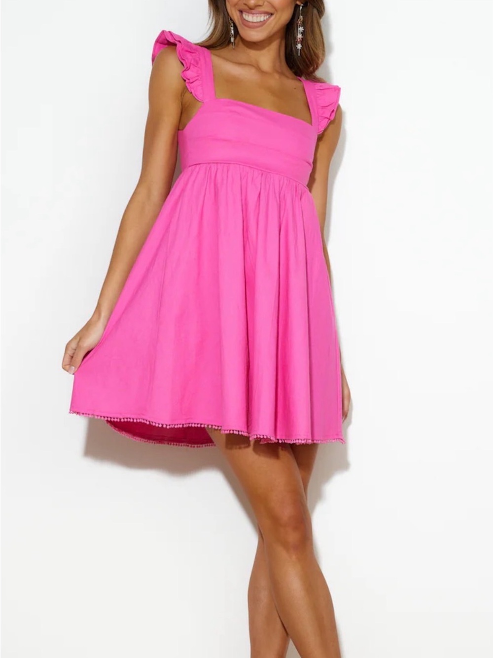 Hello Molly Pink Ruffle Strap Mini Dress
